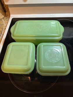 Vintage Fire-King Jadeite “Philbe” 3-Piece Refrigerator Dish Set - 1940s/50s