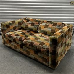 Vintage Mid Century Modern Milo Baughman Patchwork Velvet Couch Sofa Loveseat