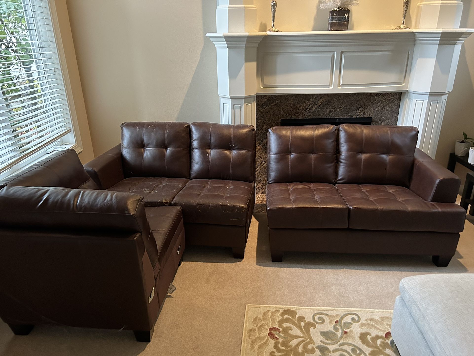 L Shaped Pressed Leather Couch