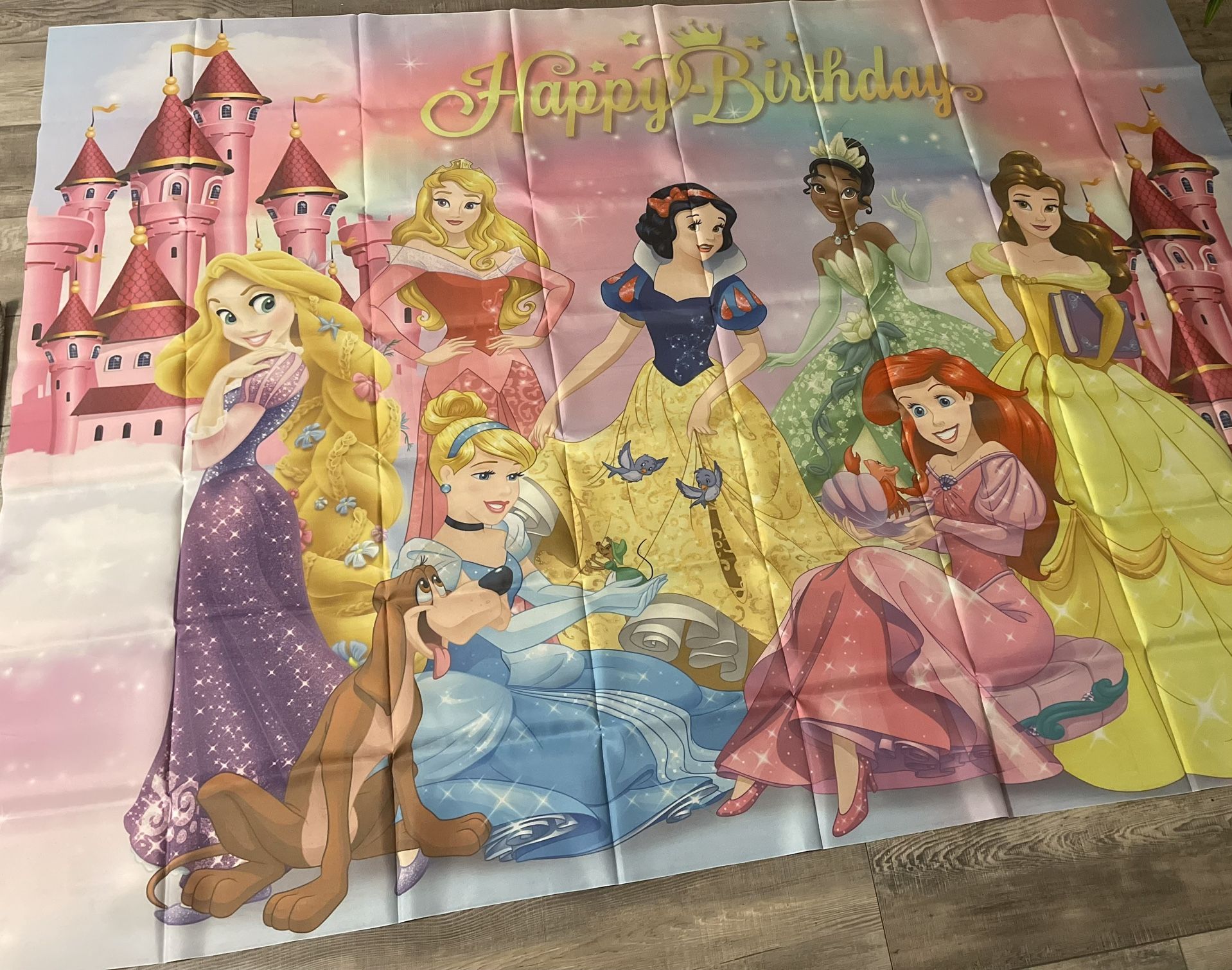 Princess Happy Birthday Photo Backdrop Girl Birthday Party Photography Backdrop Princess Baby Shower Cake Table Decoration Background (7x5ft)