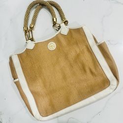 Tory Burch Straw Tote Bag w/ White Trim & Rope Handles