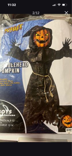 SPIRIT HALLOWEEN BOYS BOBBLEHEAD PUMPKIN COSTUME SZ MEDIUM 8-10.