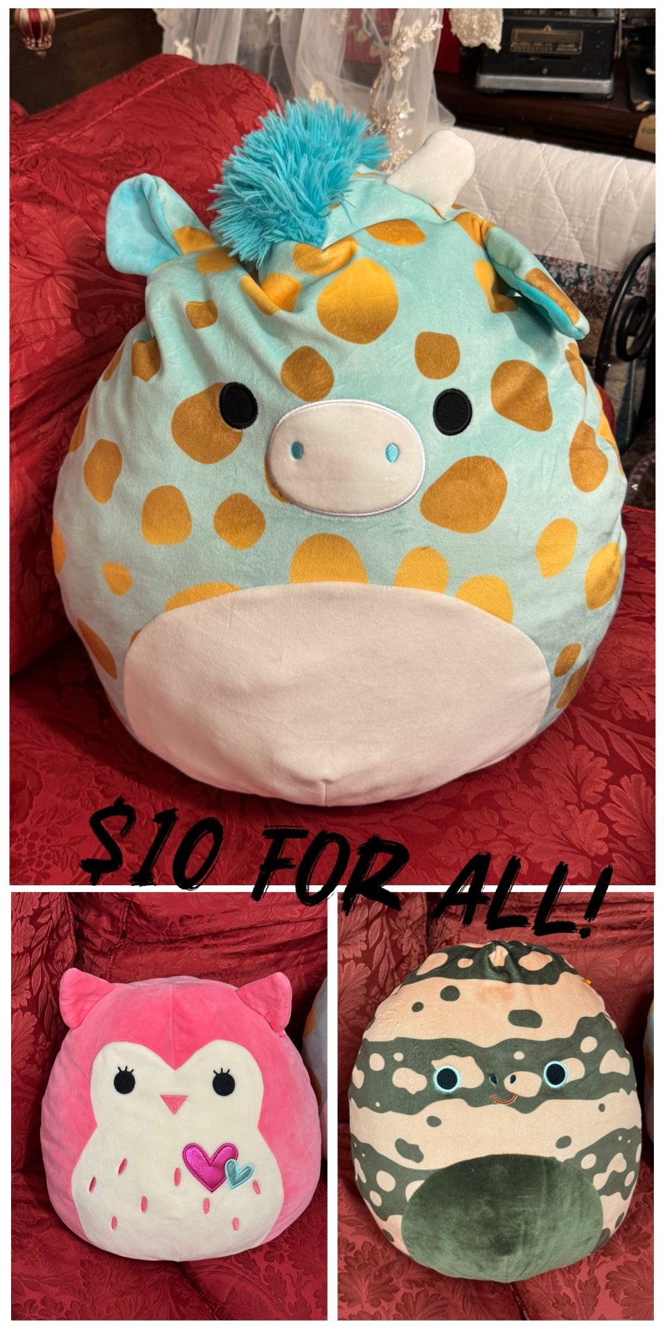One Large And 2 Medium Squishimallows Plushy Toys