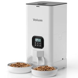 VOLUAS Automatic Cat Feeder, 6L Dual Bowl, White Opaque ok