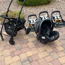 Chicco KeyFit2 car seat, 3 movable bases, and shuttle stroller attachment