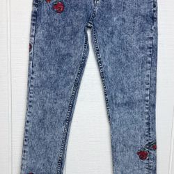 BDG Embroidered Red  Roses Jeans Women’s 30”x29” Blue Skinny Stretch Distressed