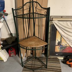 SOLD TO MY CUZZO - Metal And Wood Corner Shelf Unit Plant Stand Bakers Rack