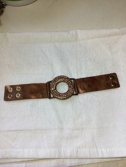 Vintage Yik Fung Rhinestone Leather Snap Bracelet 6 3/4”