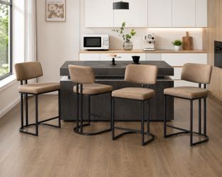 Set of 4 Counter Height Stools, 26" Velvet Barstools with Generous Backrest, Black Metal Legs and Footrest, Morden Design for Kitchen Island, Counter,