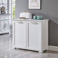 #B. Wooden Double Tilt Out Trash Cabinet, 2 x 10 galllons Wooden Freestanding Kitchen Trash Can for Kitchen, White Finish $80