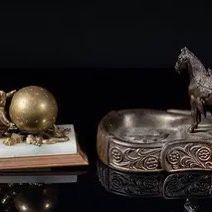 Two Metal Sculpture Horse Ashtray & Angel 