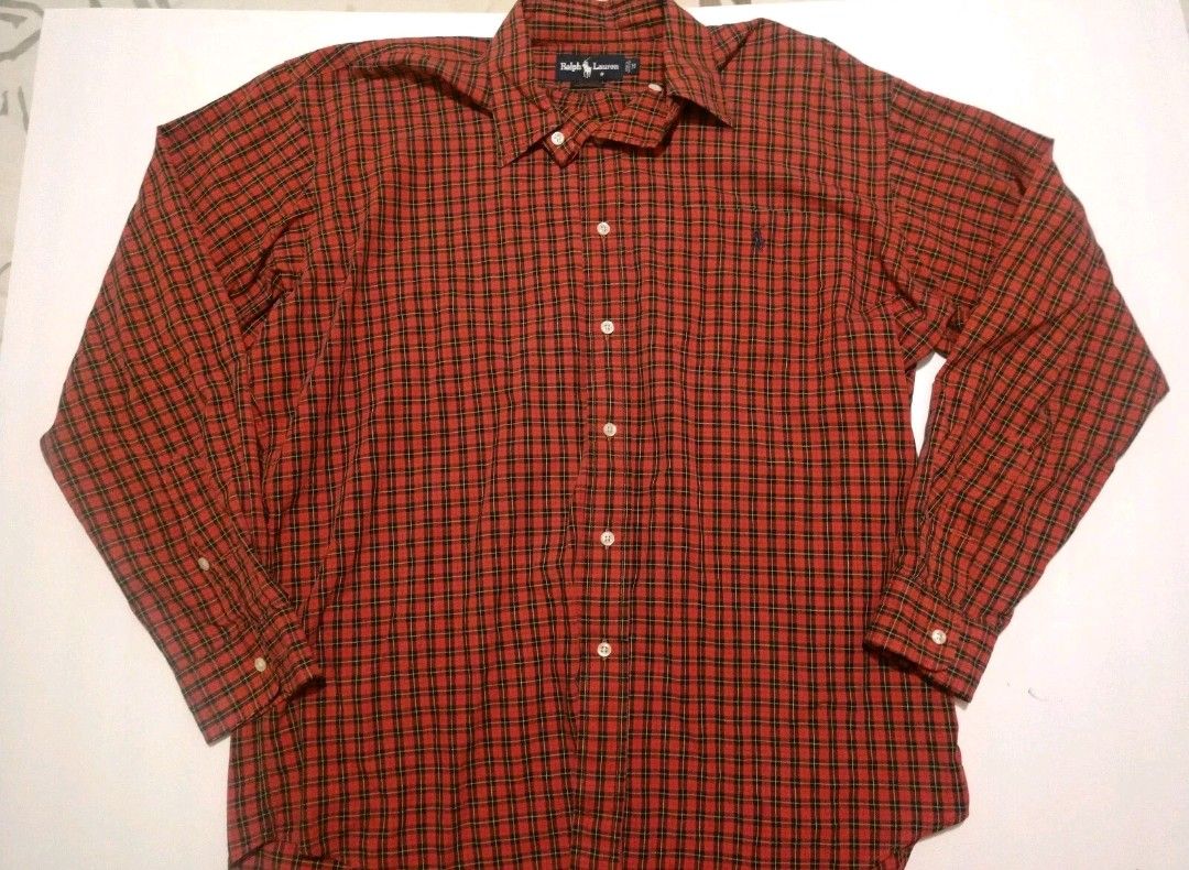 #0036 Mens Medium Ralph Lauren Blake Fit Plaid Thin Button Up Shirt Long Sleeve