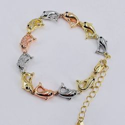 Pulsera Delfines Oro Laminado Italiano/Italian Gold Plated Dolphins Bracelet