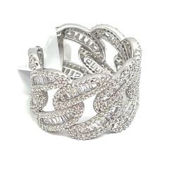 925 Sterling Silver CZ Cuban Style Ring 8.80g Size 9 198533