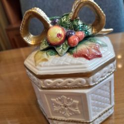 Fitz and Floyd Christmas Lodge Pillar Candle Holders (2) , Candles Included, Lidded Holiday Snowy Woods Trinketbox 1996