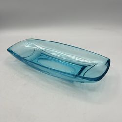 Vintage 1960s Hazel Atlas Glass Capri Blue Colony Celery Relish Dish MCM