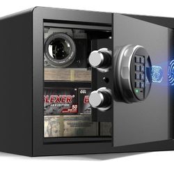 Smart Biometric Safe - (0.80 cu. ft.) Fingerprint Lock Box with Silent Mode, Backlit Keypad and LED Light, Small Caja Fuerte with Anti-Rust and Anti-T