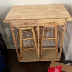 Foldable Table/ Kitchen Cart With Stools