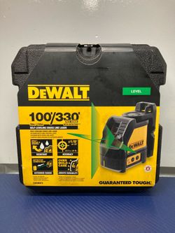 DEWALT 100 ft. Green Self-Leveling Cross Line Laser Level with (3) AA Batteries & Case