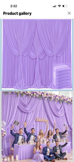 Lavender Backdrop Curtains - 6 Panel Wrinkle-Free Polyester Photography Drapes for Baby Shower & Birthday Party - 24 X 10FT