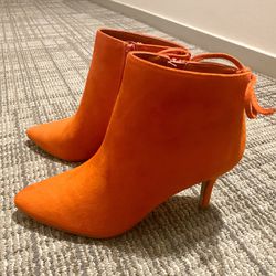 Red Orange Faux Suede Boots - size 6