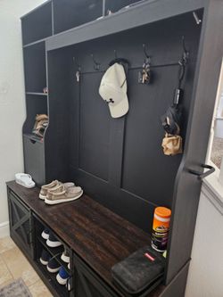 Hall tree storage bench and Cabinet