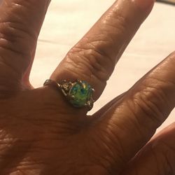 Silver 925 & Aqua Stone Ring Size 8