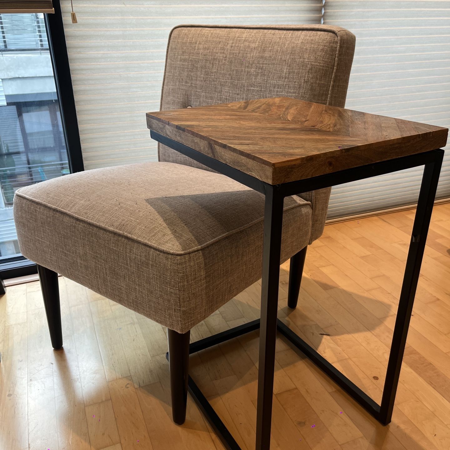 Arm Chair And C-shaped End Table