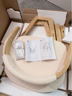 New Scandinavian Accent Chair – Solid Wood Frame – Beige Fabric – Mid-Century Modern