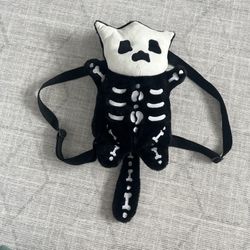 Super Cute Black/White Skeleton Cat Halloween 18” Plush Backpack Bag