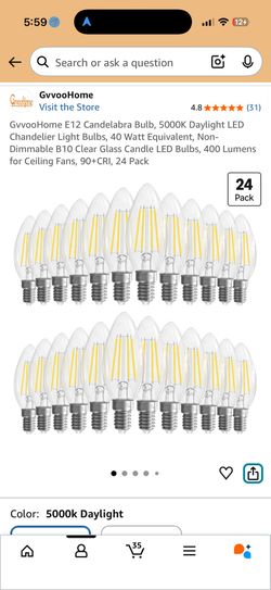 Brand New GvvooHome E12 LED Candelabra Bulbs 24-Pack (5000K Daylight)