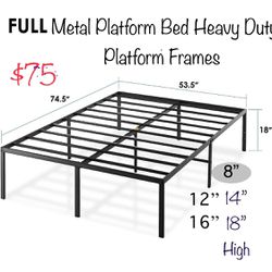 8” or 12” or 14” or 18” Full Size Metal Platform Bed Frame w/Heavy Duty Steel Slat Mattress Foundation (No Box Spring Needed), Blackc