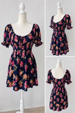Ambiance Floral Smocked Mini Dress Size S – Romantic Cottagecore Summer Dress