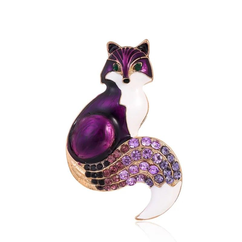 Purple Fox Brooch With Purple Rhinestones