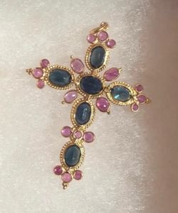 18K Solid Gold Sapphire and Ruby Crose