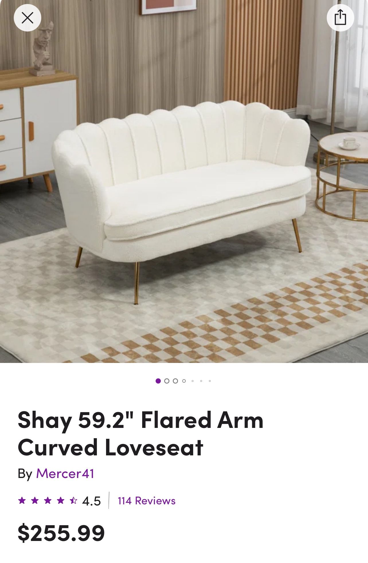 Ivory Curved Loveseat
