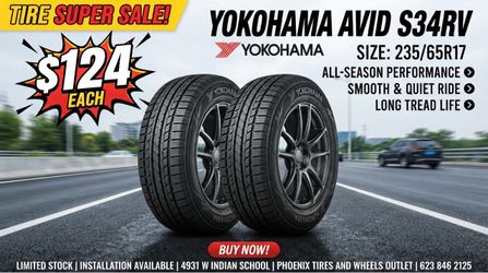 235/65R17 Yokohama Avid S34RV Tires $124 each Vehicle Fitment: Stop riding on bald, noisy rubber that sounds like a prop plane. Perfect all-season upg