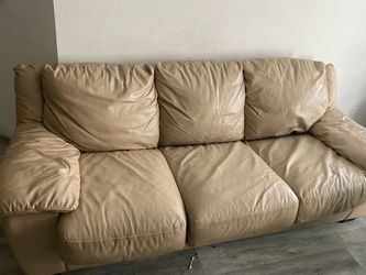 Beige Leather 3-Seat Sofa