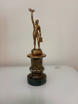 Antique Bronze Figure Statue on Marble Base