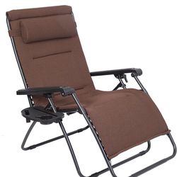Oversize XL Padded Zero Gravity Mesh Lounge Chair Dark Brown Mesh Wider Armrest Adjustable Recliner with Cup Holder, Support 350 LBS