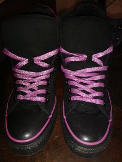 converse unisex all stars high tops black and pink glitter size 7 mend women 9 $45