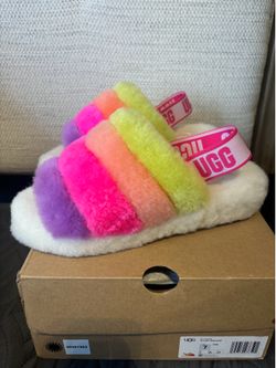 UGG Fluff Yeah Slide 'White Taffy Pink Multi' size 7