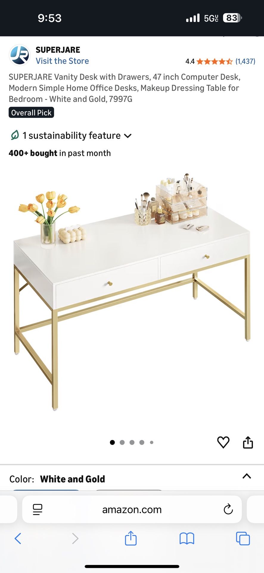 White Gold Desk/ Vanity