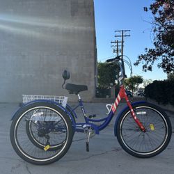 America Flag Color MOONCOOL 26” Wheel 7 Speed Tricycle With Basket