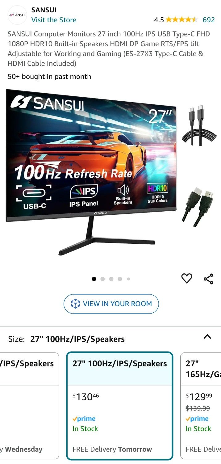 SANSUI Computer Monitors 27 inch 100Hz 1080P