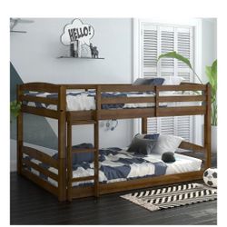 DHP Phoenix Convertible Low Wood Floor Bunk Bed, Stackable And Detachable Bed Frames For Kids, Solid Wood, With Ladder, High Guardrail, Wood Slats, 