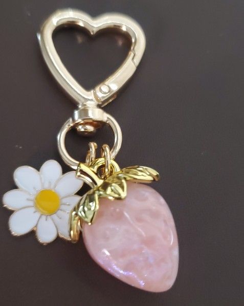 Pink Strawberry Keychain, Bag Charm for Purse, keys Backpack
