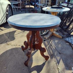 Antique Renaissance Carved Walnut Victorian Marble T Table Oval 1870 Parlor 