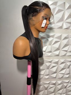 Handmade 360 Full Lace Ponytail Wig | Pre-Styled Long Straight Braid Accent Wig