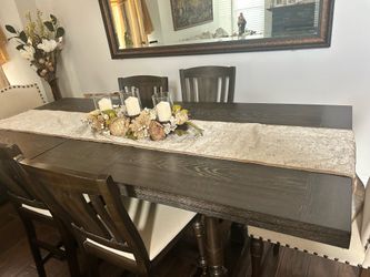 wood bar height dining table with leaf and 6 chairs